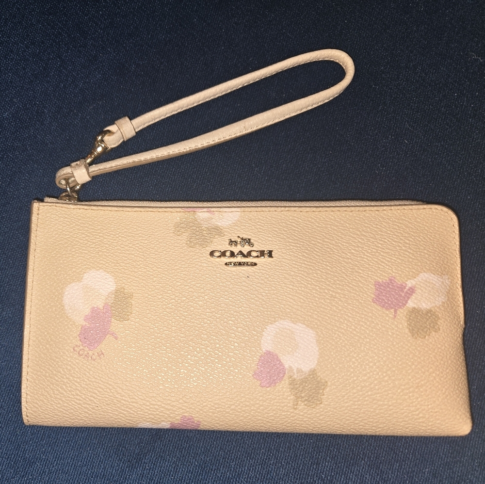 Coach Tan Wristlet with Floral Accents